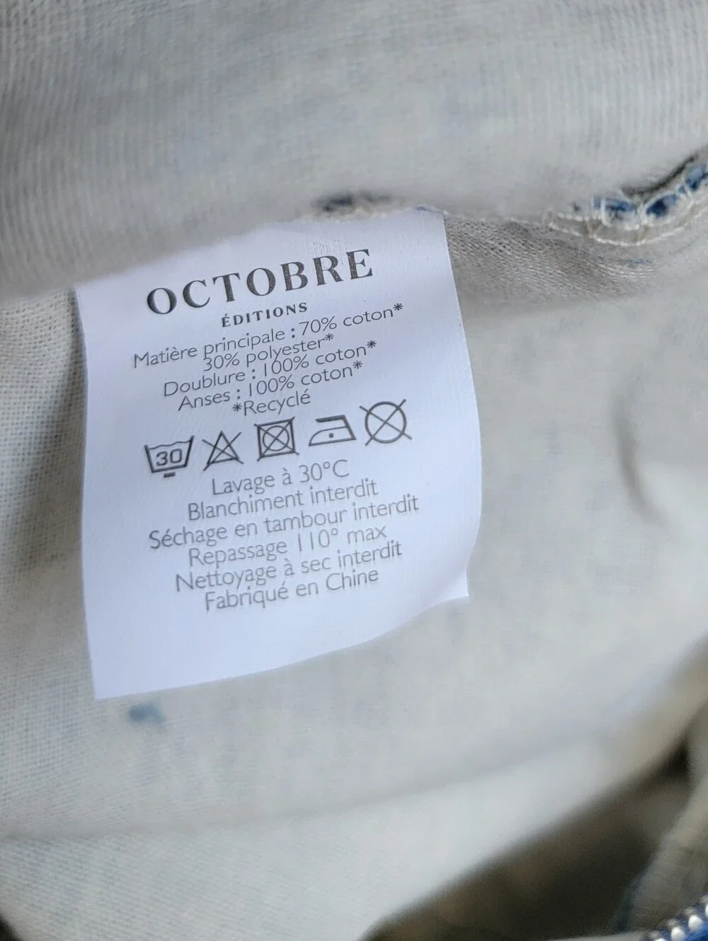 OCTOBRE/Sezane Blue Canvas Duffel Bag with Cream Handles